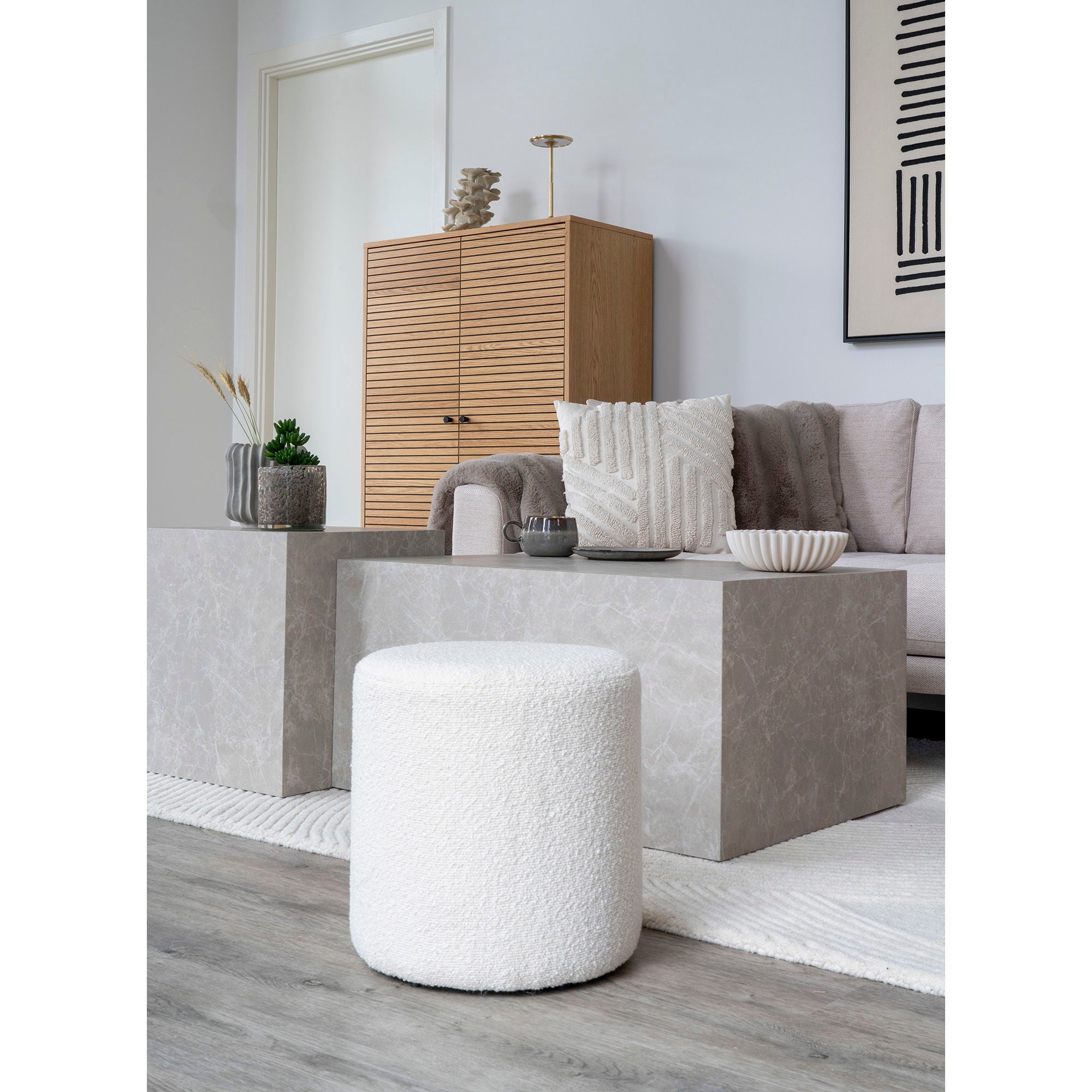 Ejbj – Pouf in Bouclé-Optik, Ø34x36 cm